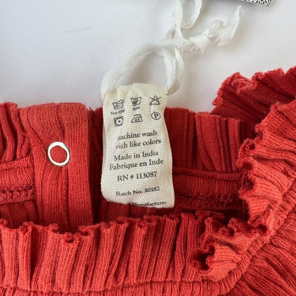 Kate Quinn Ribbed Flutter Bodysuit | Ruffle Neck | Brick Red | 12–18M | NWT - Picture 7 of 7